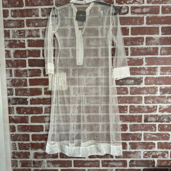 NWT Agha Noor White Mesh See Through Gold Speckled Tunic Top Size S - Picture 2 of 9